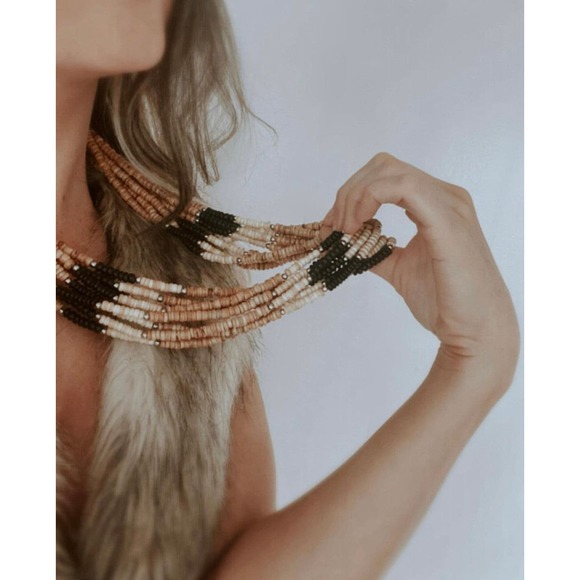 Vintage Neutral Tribal Style Multi- Layer Beaded Necklace, boho bohemian ethnic - Picture 1 of 6